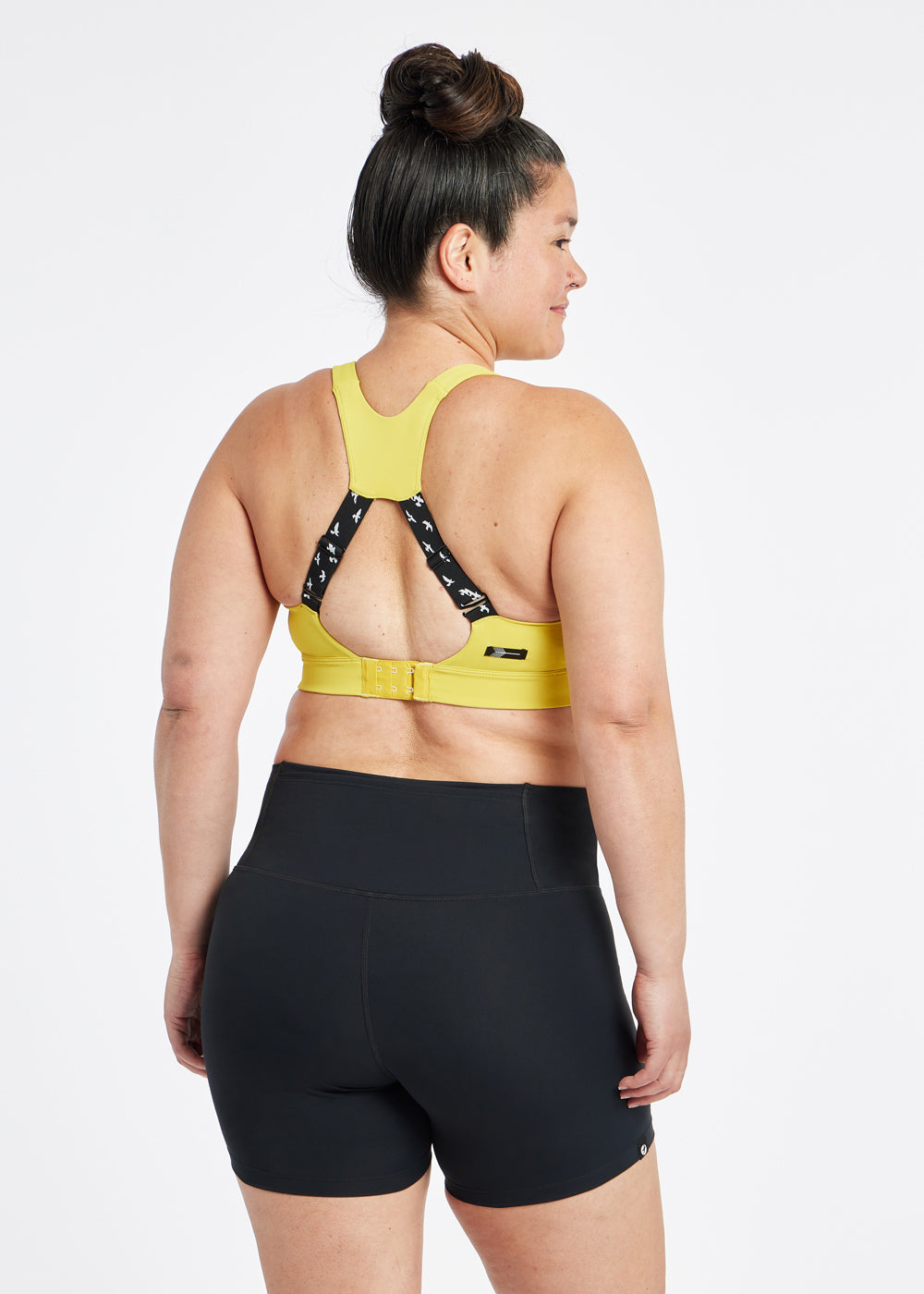 Boom Bra - High Impact Running Bra in Saffron yellow, back view