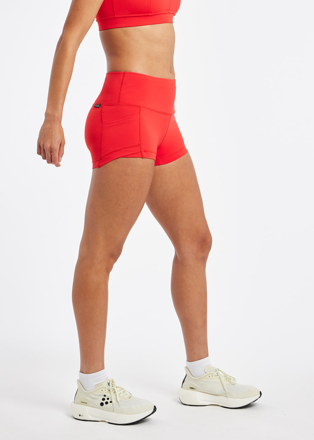 Dart Short 2" Compression Running Shorts in Flash Flare red, side view