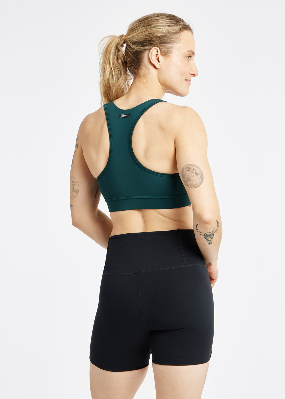 Double Breasted Sports Bra in Juniper green, back