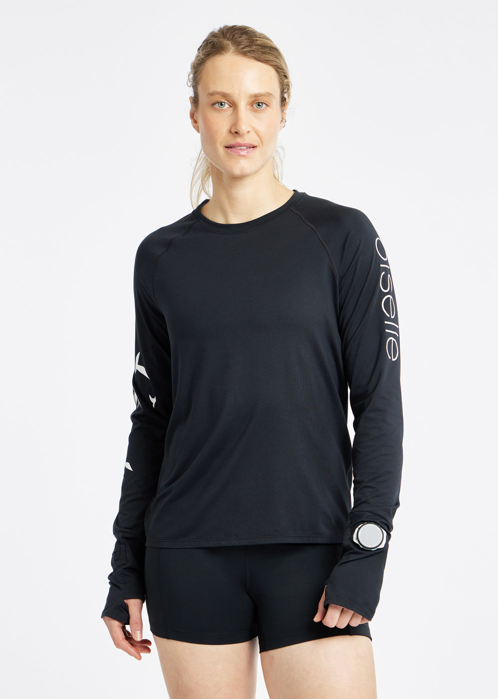 Essential Bird Long Sleeve in Black with birds, front view