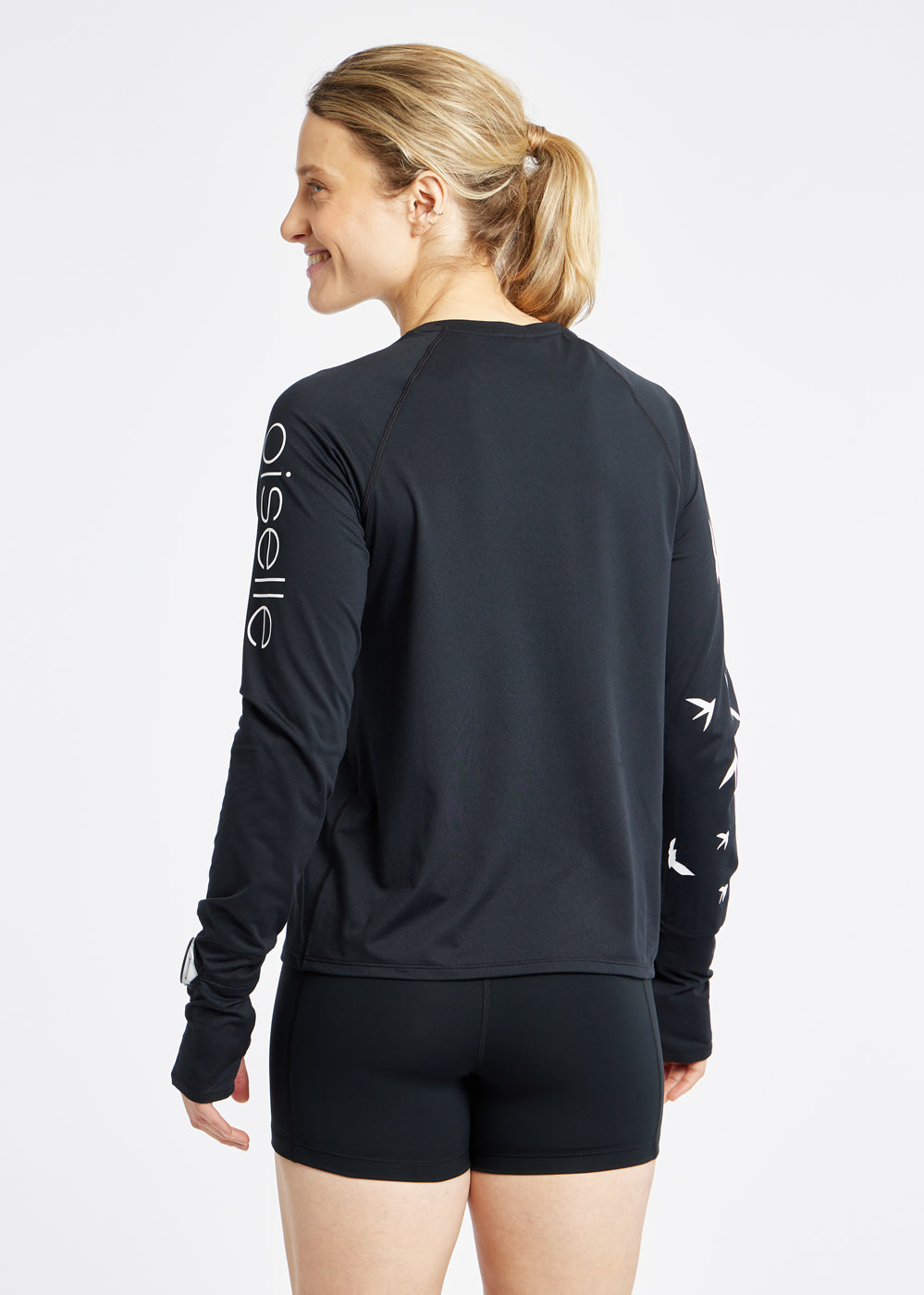 Essential Bird Long Sleeve in Black with birds, back view