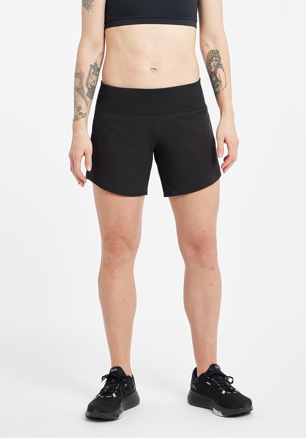 Roga 6" Running Shorts in Black, front view