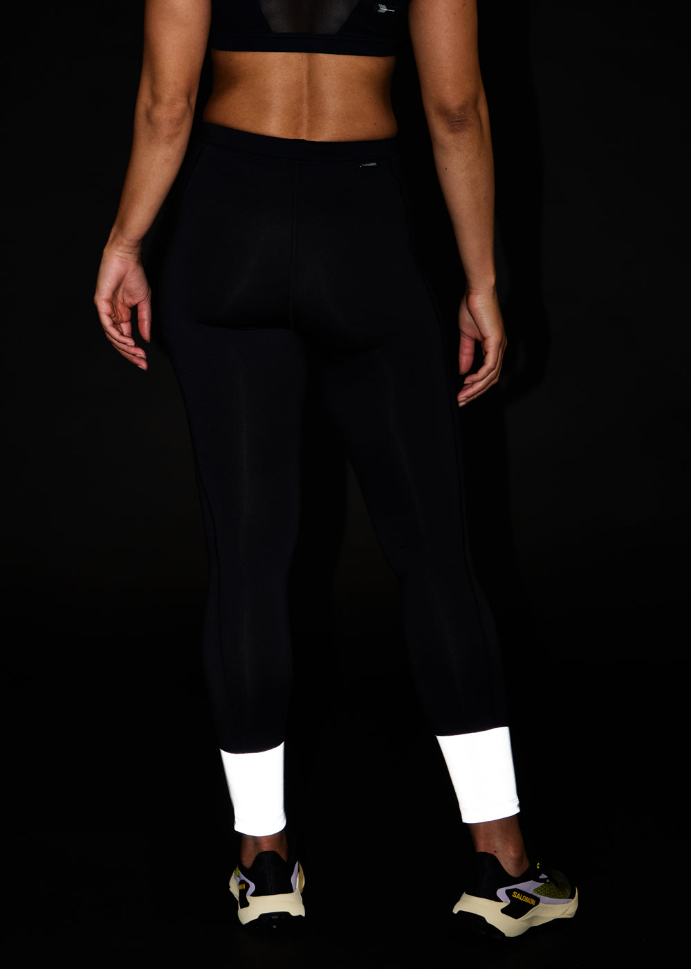 Fireglow Fleece Running Tights in Black, back reflective view