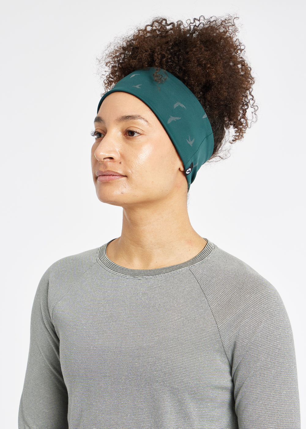 Firecracker Reflective Earband in Juniper green, side