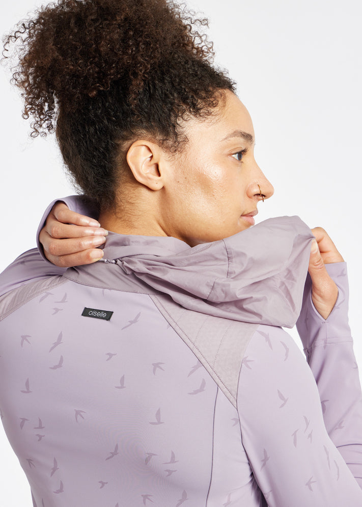 Firecracker Insulated Running Jacket in Lavender Purple, hood detail