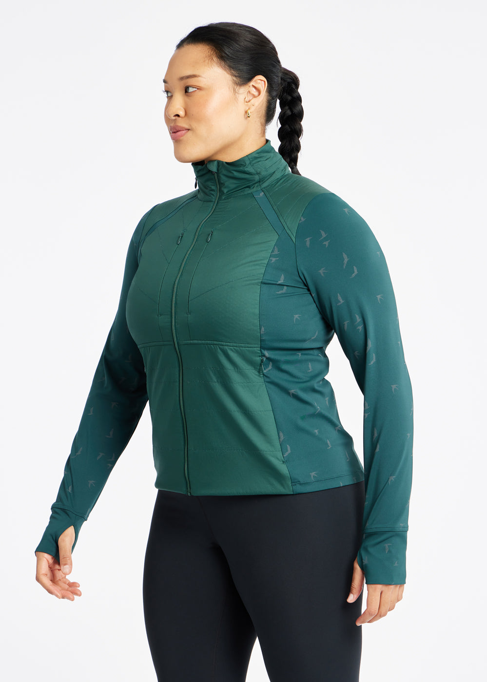 Firecracker Insulated Running Jacket in Juniper green, side
