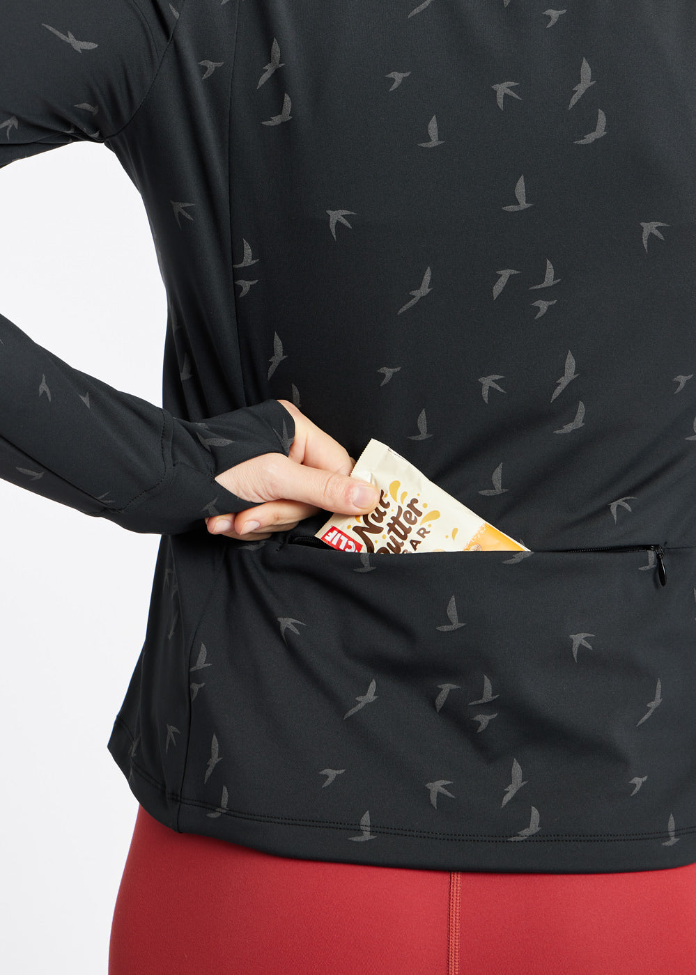 Firecracker Insulated Running Jacket in Black, rear pocket