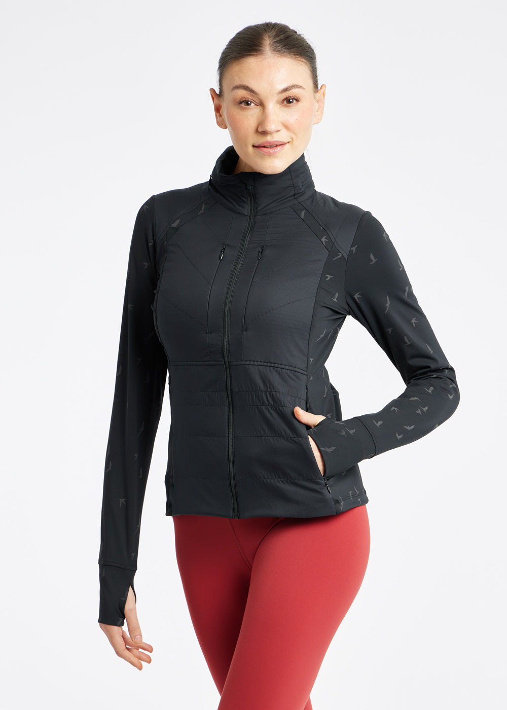 Firecracker Insulated Running Jacket in Black, front pocket