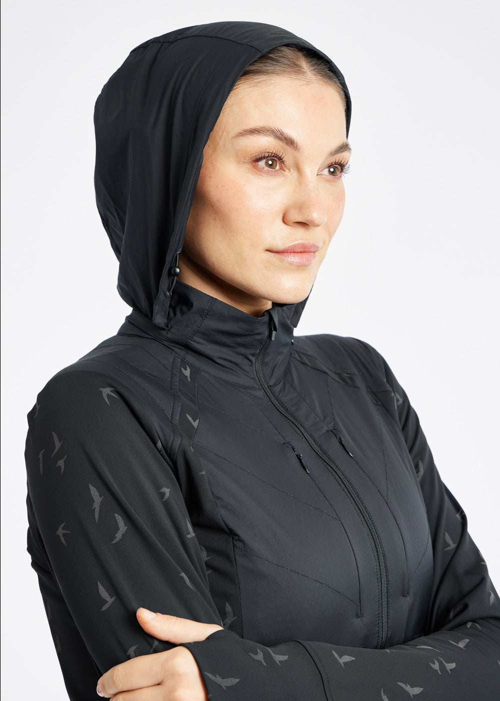 Firecracker Insulated Running Jacket in Black, hood