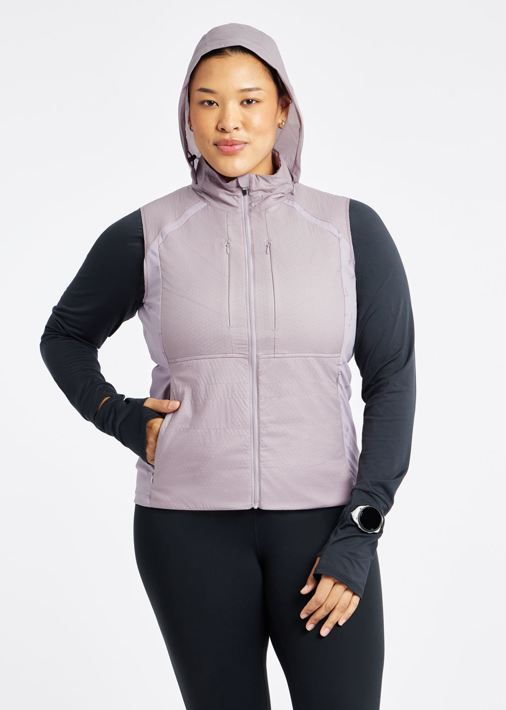 Firecracker Insulated Running Vest in Lavender purple, front view