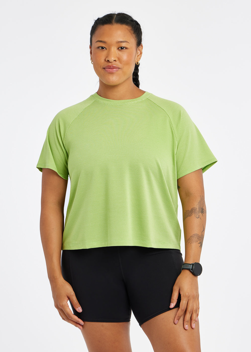 Flyout Boxy Short Sleeve in Green Limelight, front