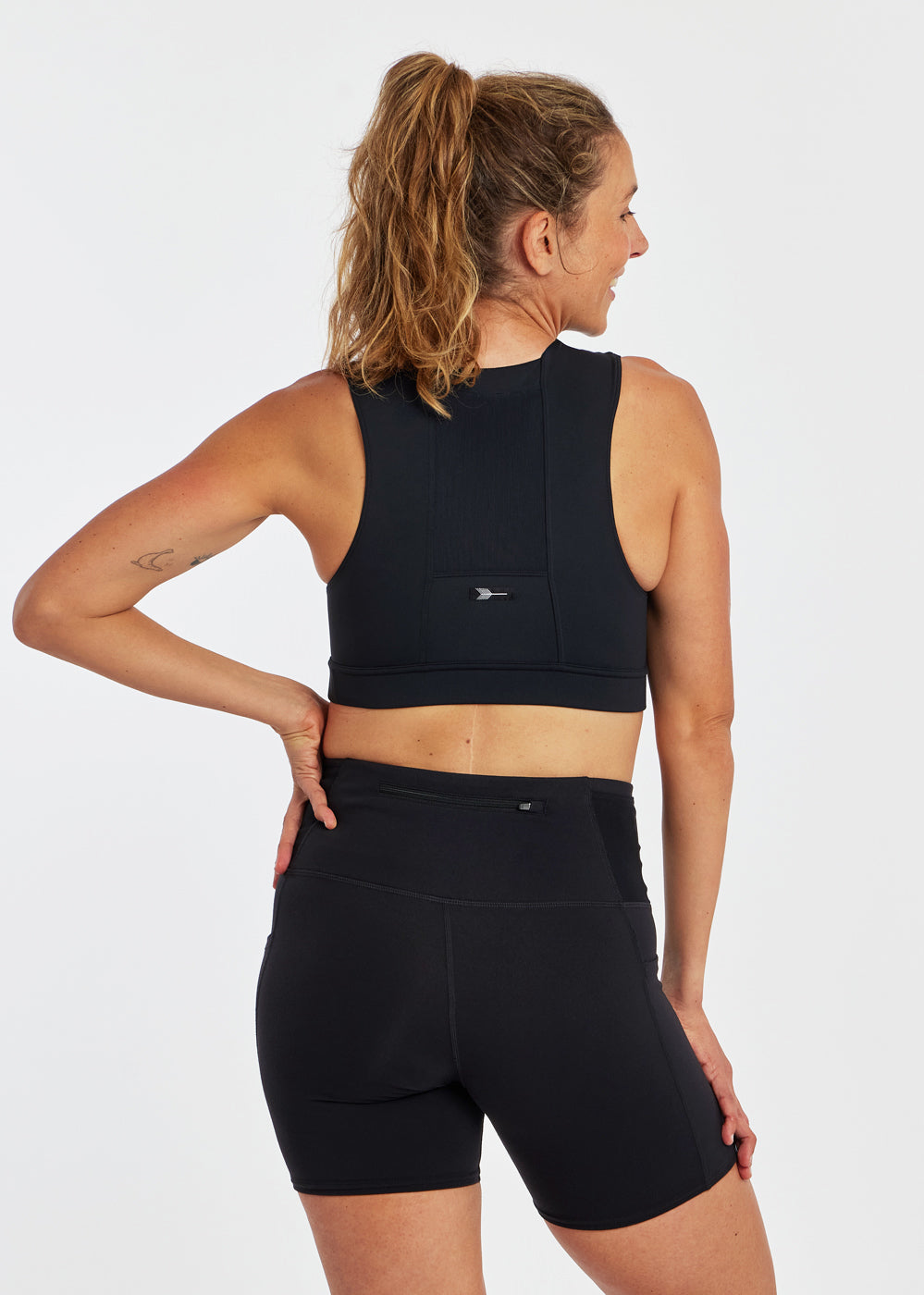 Flyout Sports Bra in black, back view