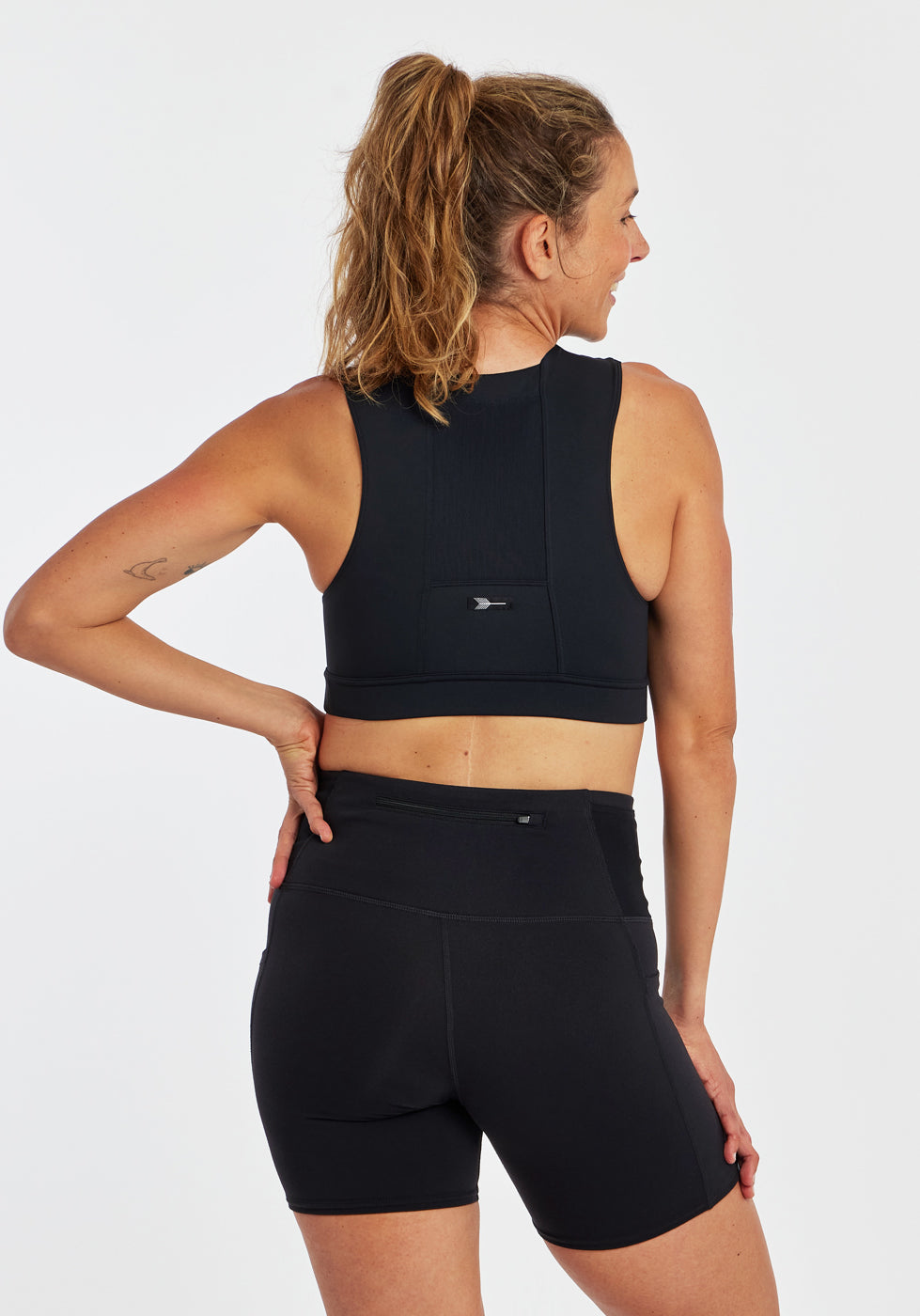 Flyout Sports Bra in black, back view