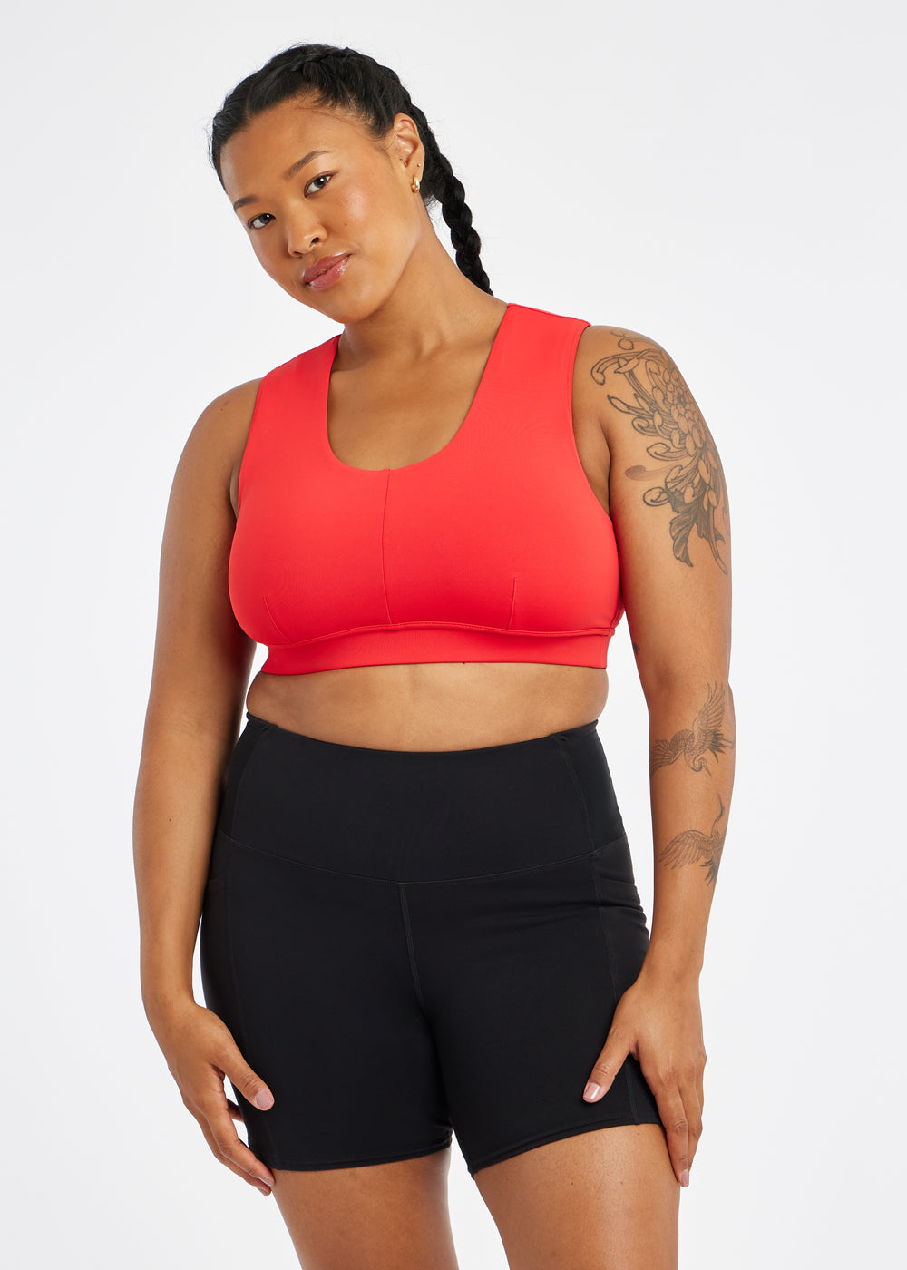 Flyout Sports Bra with pocket in Flash Flare Red, front view