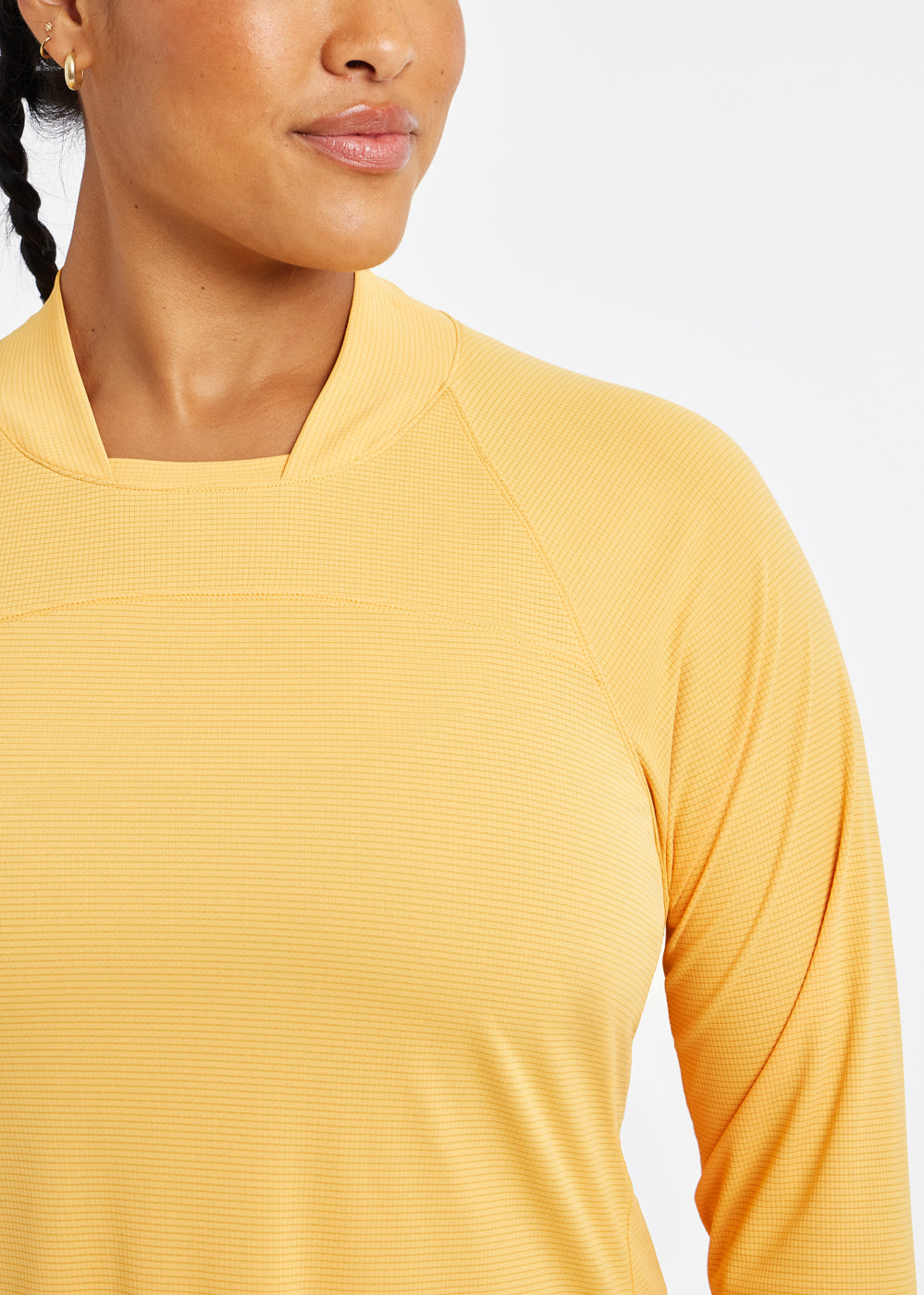 Flyout Chill UPF lightweight running Long Sleeve in Dawn Patrol light orange, fabric detail view
