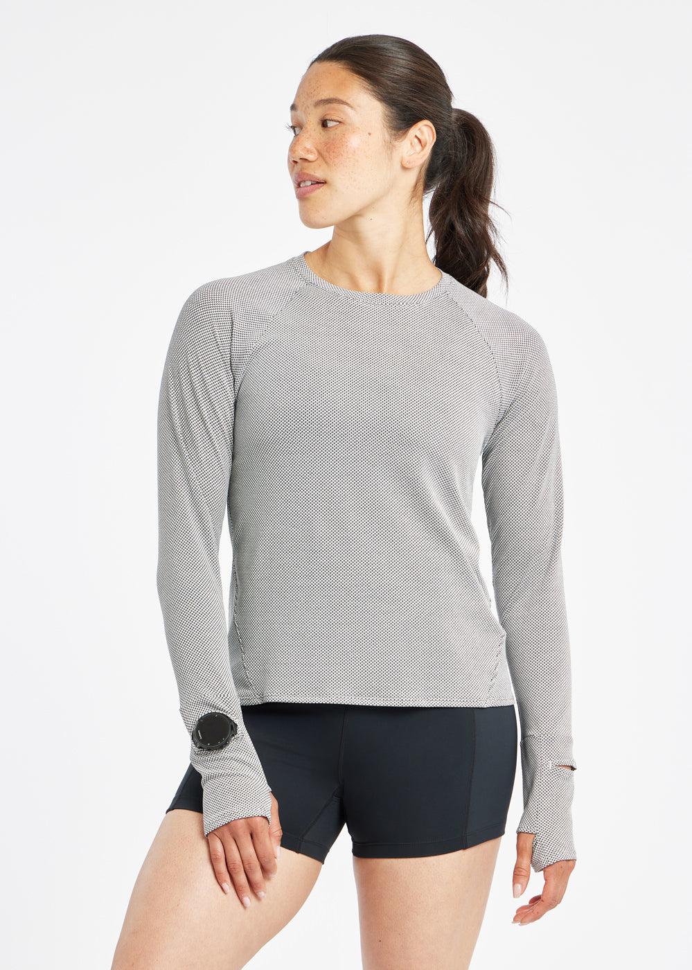 Flyout Long Sleeve in Black/White, front view