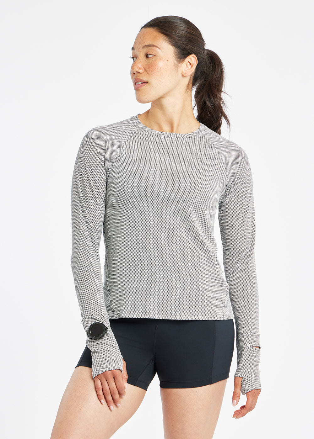 Flyout Long Sleeve in Black/White, front view