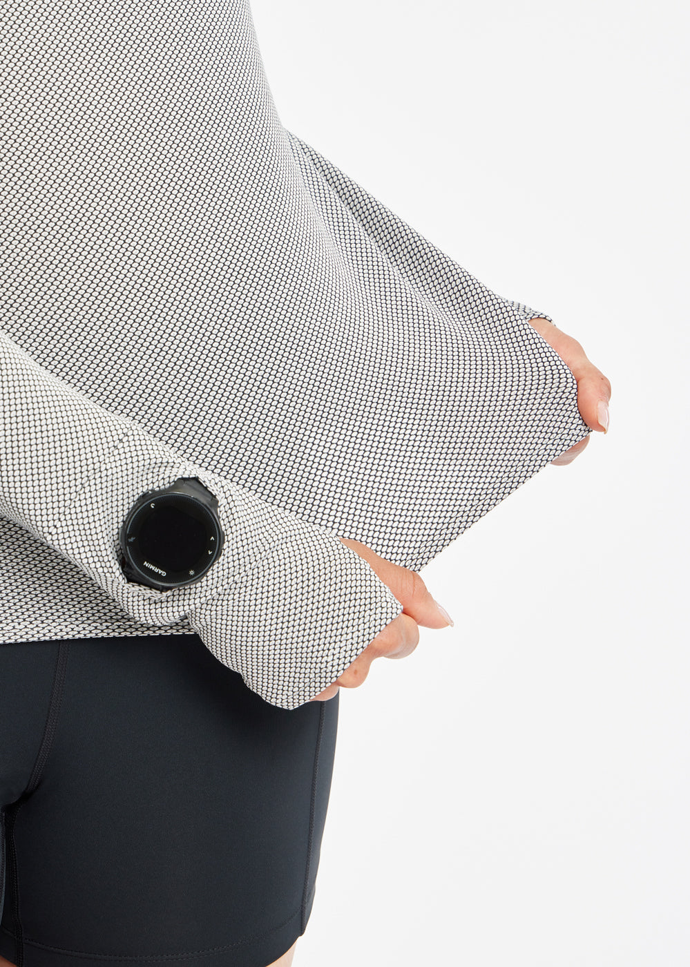 Flyout Long Sleeve in Black/White, fabric detail close up