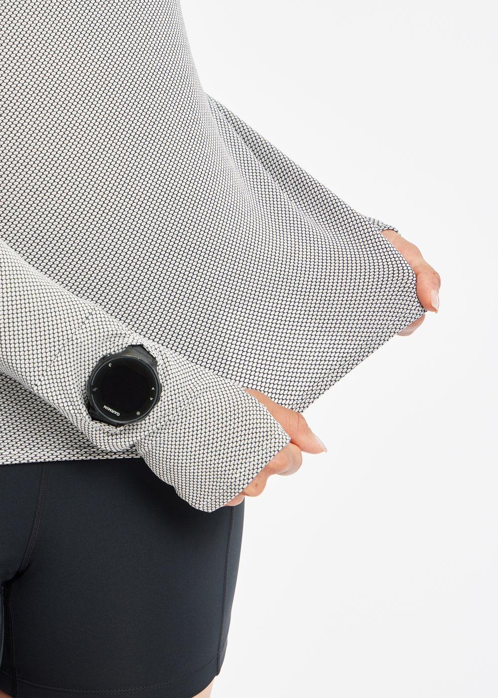 Flyout Long Sleeve in Black/White, fabric detail close up