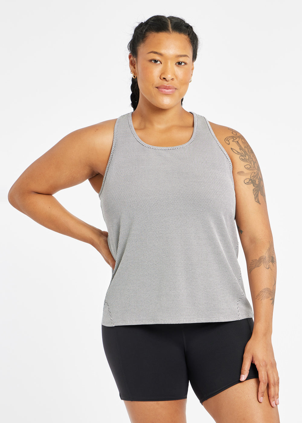 Flyout Racerback Running Tank in Black/White, front view