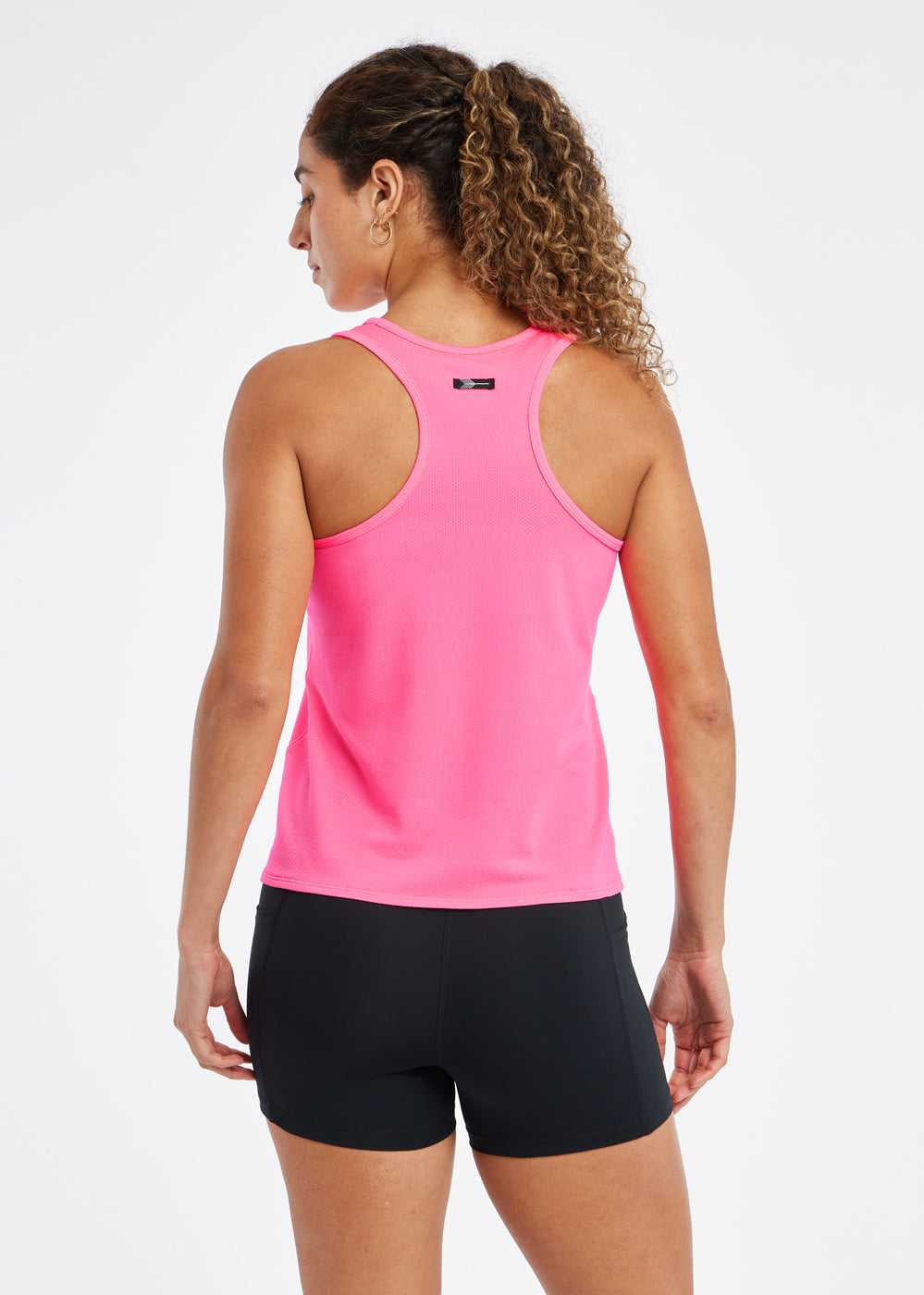 Flyout Racerback Running Tank in Neon Pink, back