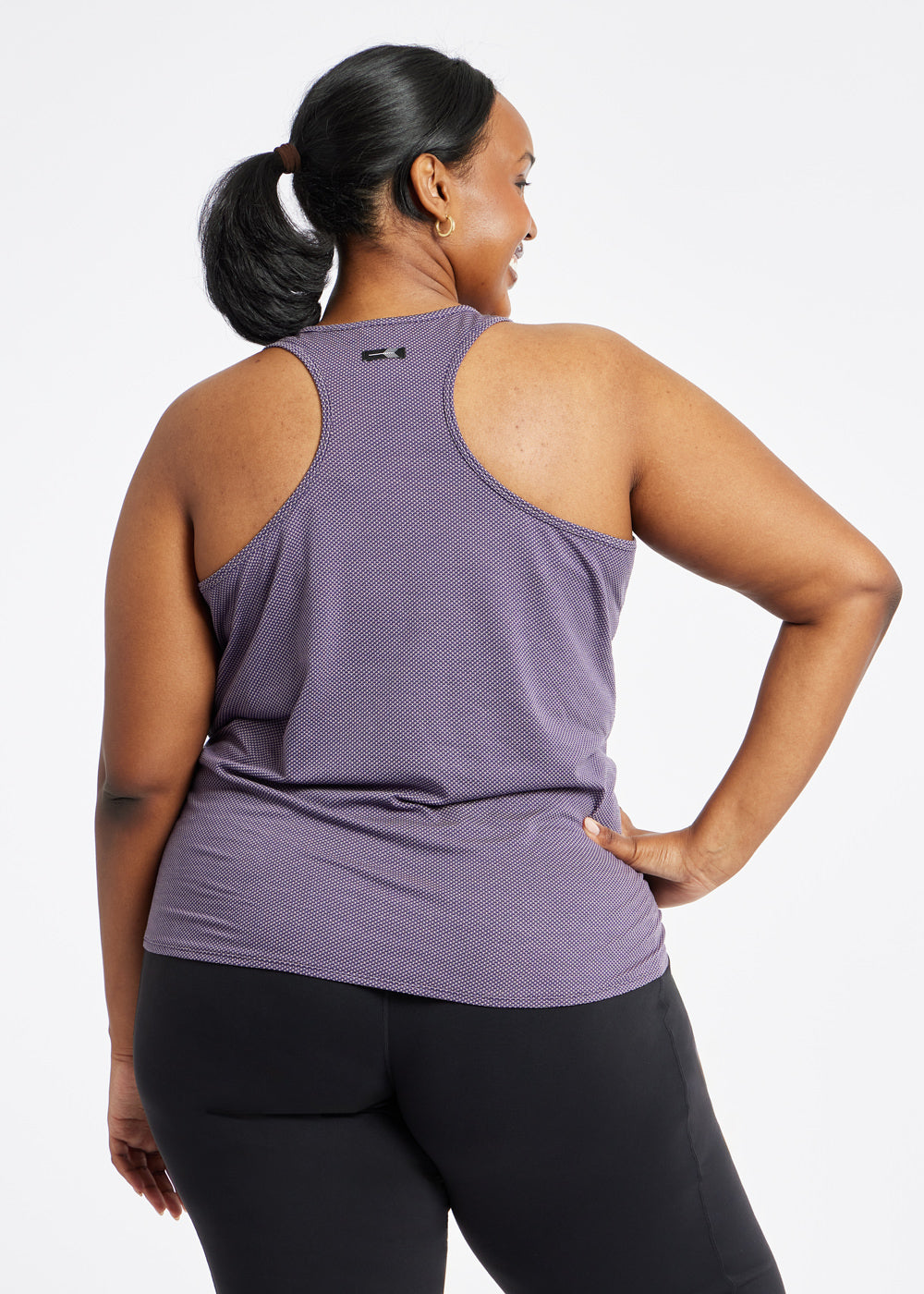 Flyout Racerback Running Tank in Twilight purple, back