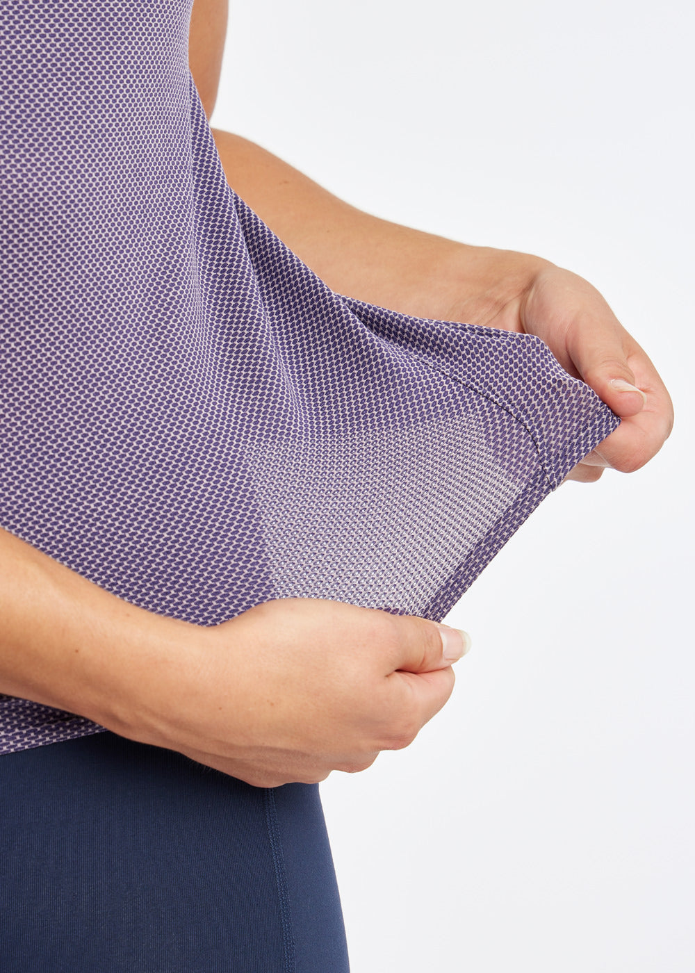 Flyout Racerback Running Tank in Twilight purple, detail view