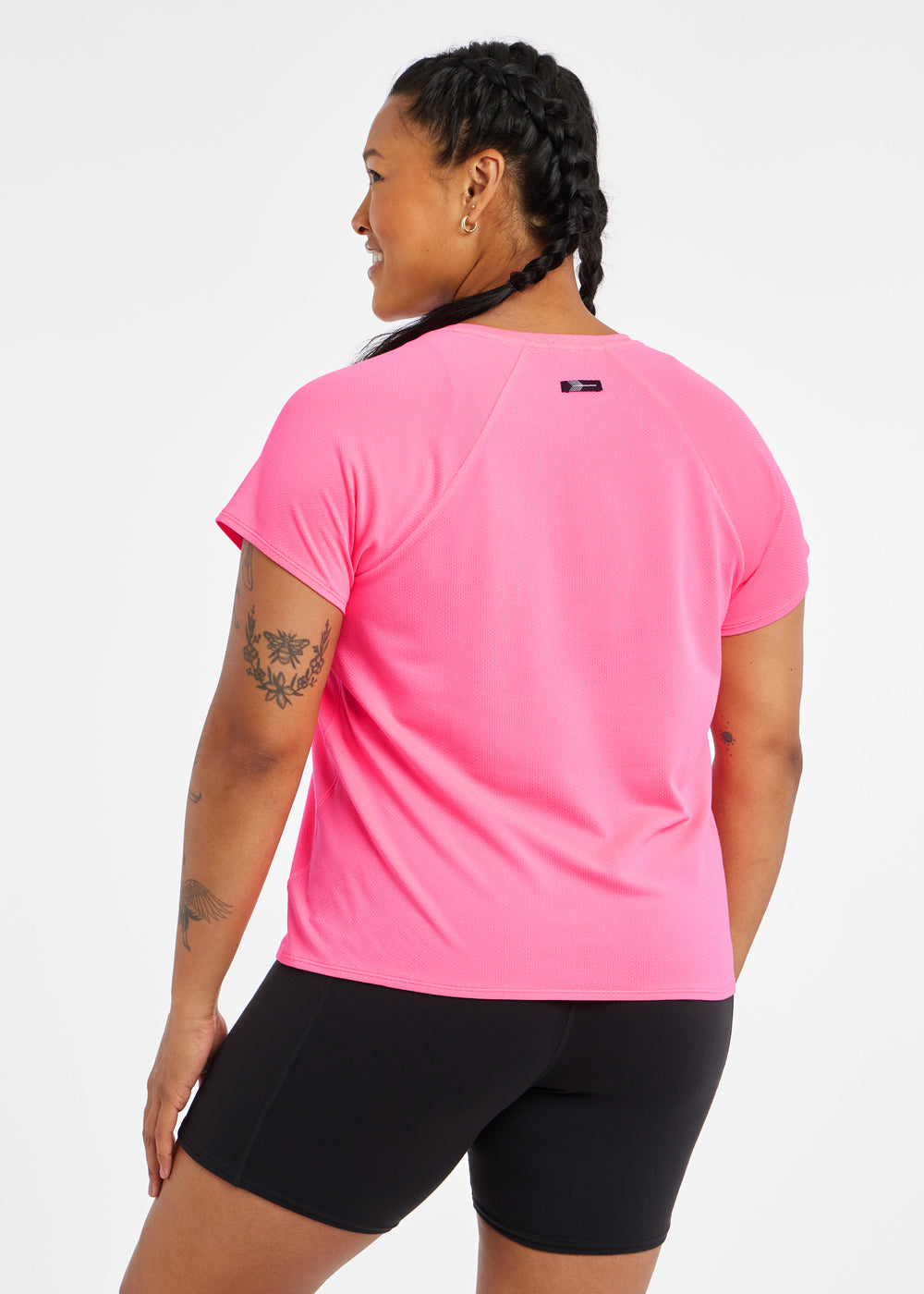 Flyout Short Sleeve in Neon Pink, back