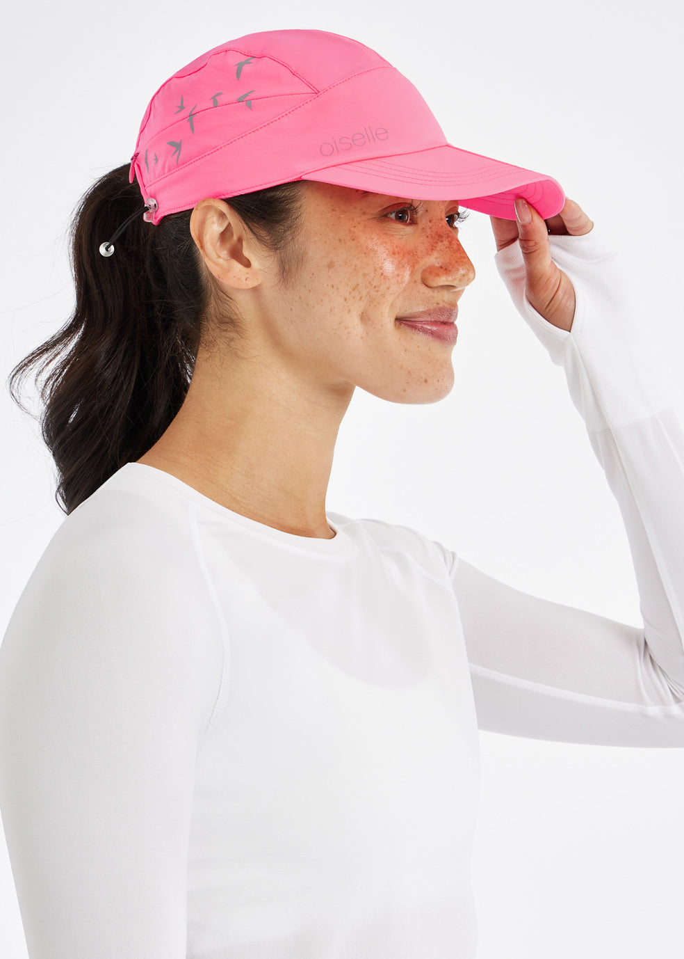 Foldable Roga Running Cap in Neon Pink, side view