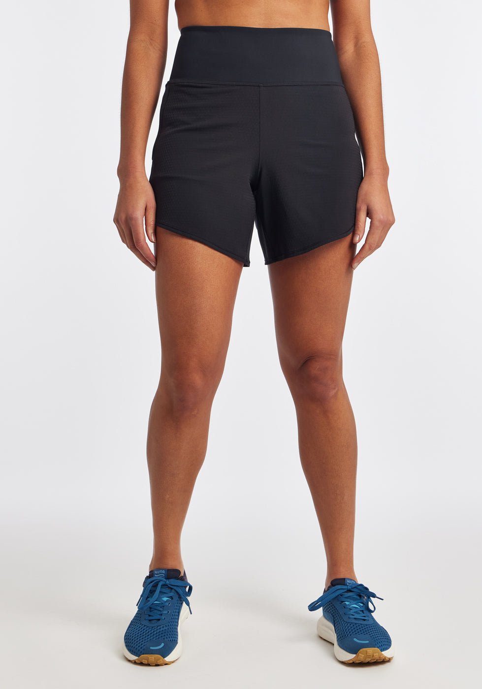 High Rise Roga 6" Running Shorts in Black, front view