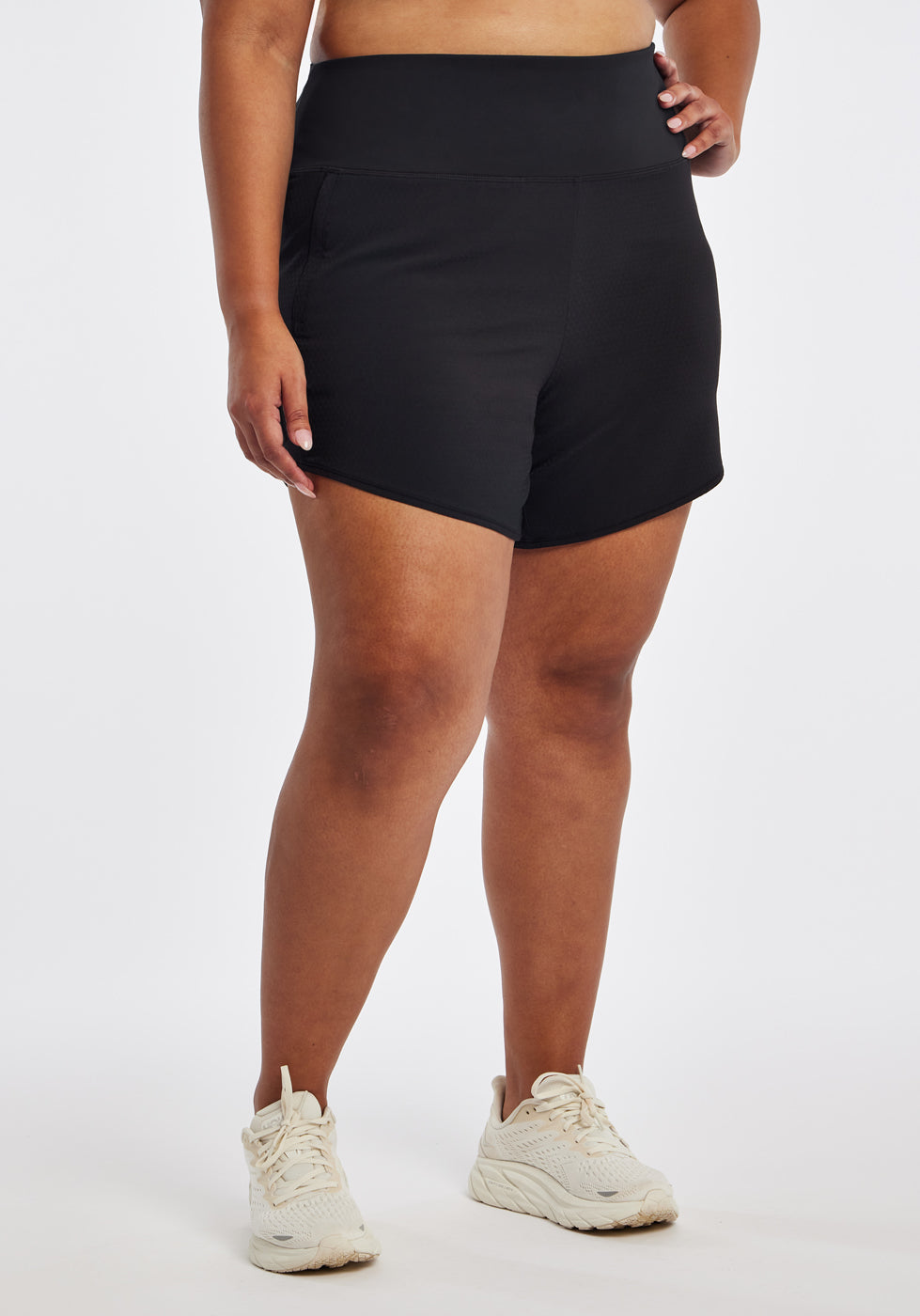 High Rise Roga 6" Running Shorts in Black size 16/18, front view