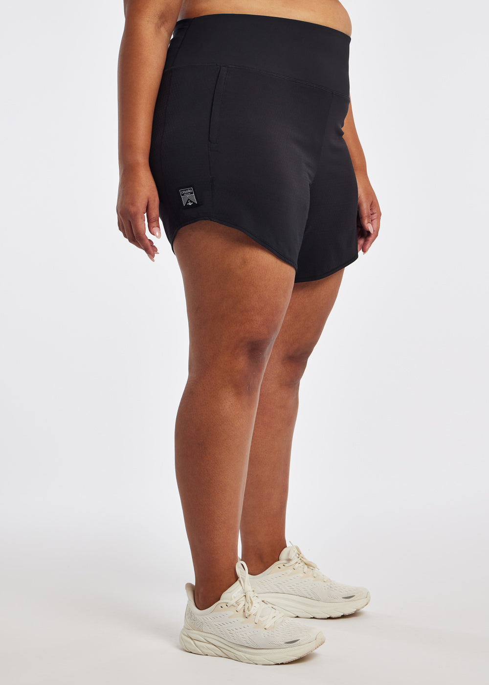 High Rise Long Roga Shorts in Black, side