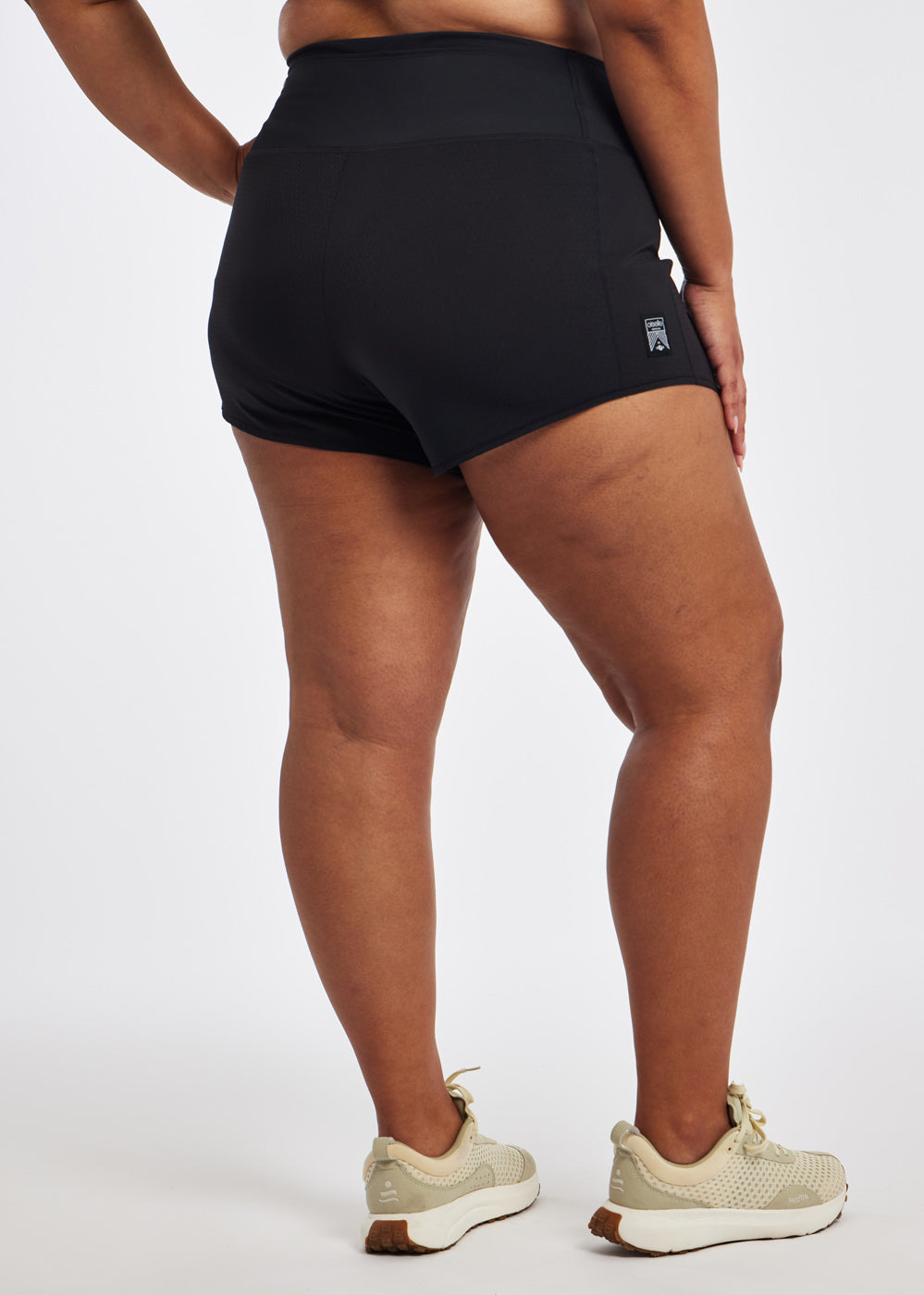 High Rise Roga 4" Running Shorts in black in size 16/18, back view