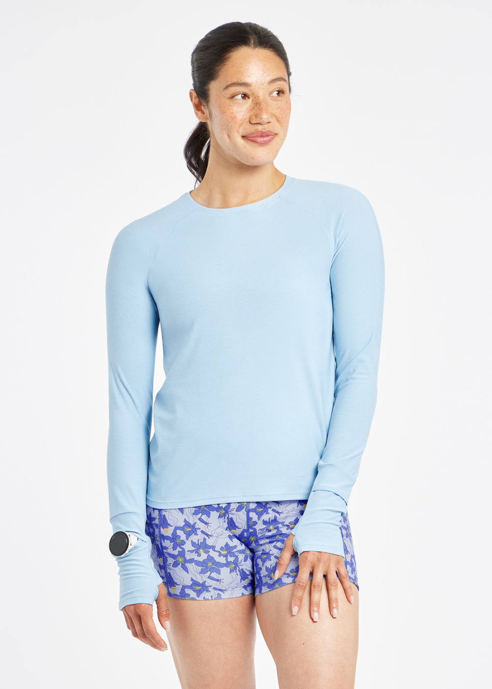 Light Lux Long Sleeve in Cool Down Light Blue, front view