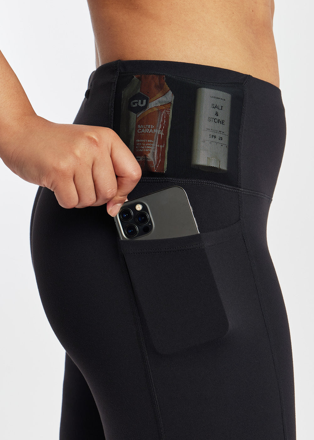 Long Pocket Jogger 8.25-inch shorts in black, pocket detail