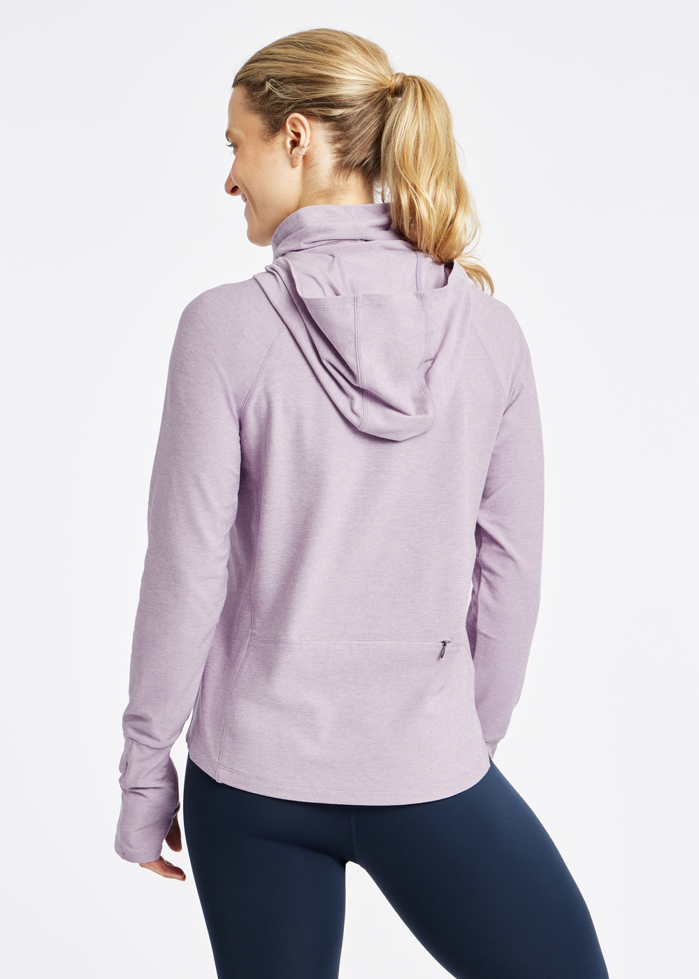 Lux Highline Long Sleeve Running Hoodie in Dusty Lavender Purple, back