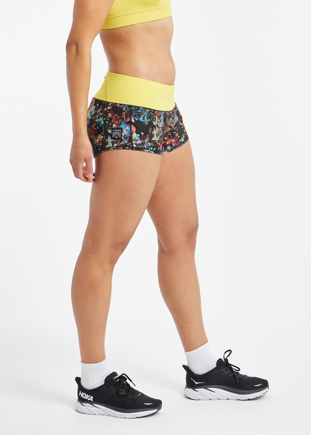 Roga 1.75" Running Shorts in Dark Floral print, side view