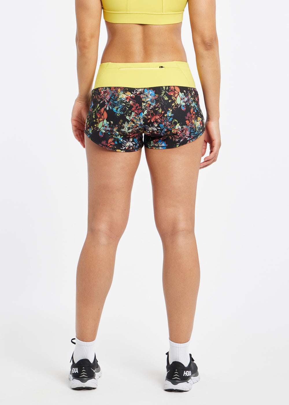 Roga 1.75" Running Shorts in Dark Floral print, back view