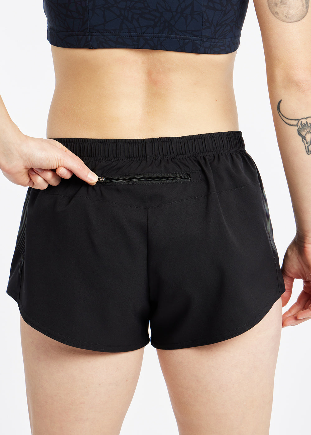 OG Distance 3.25" Running Shorts in Black, back pocket view