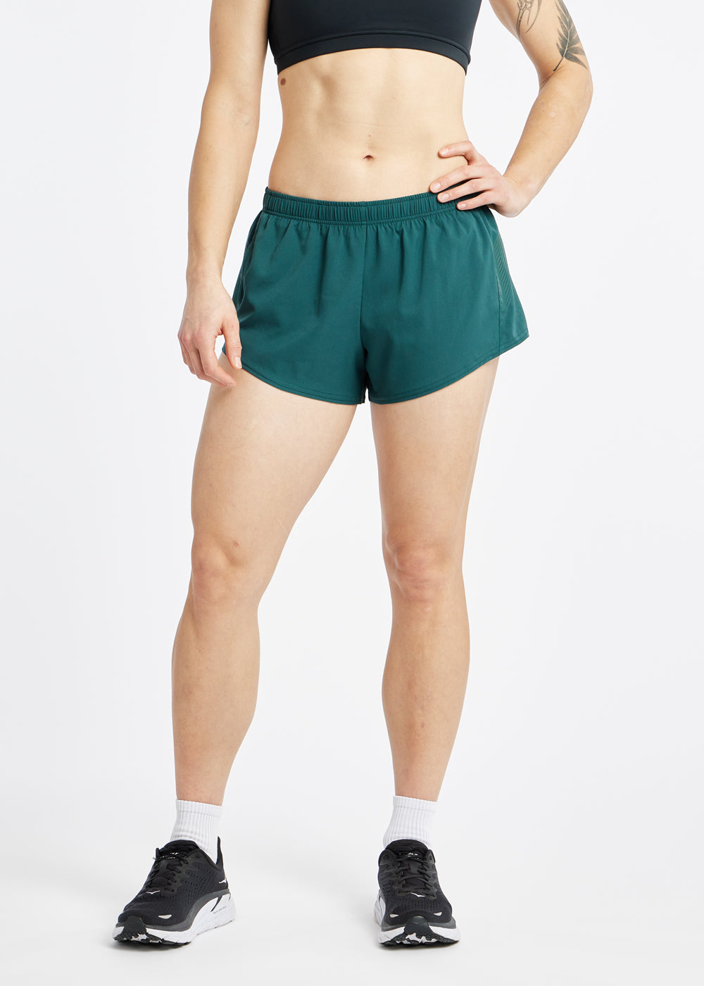 OG Distance 3.25" Running Shorts in Juniper green, front view