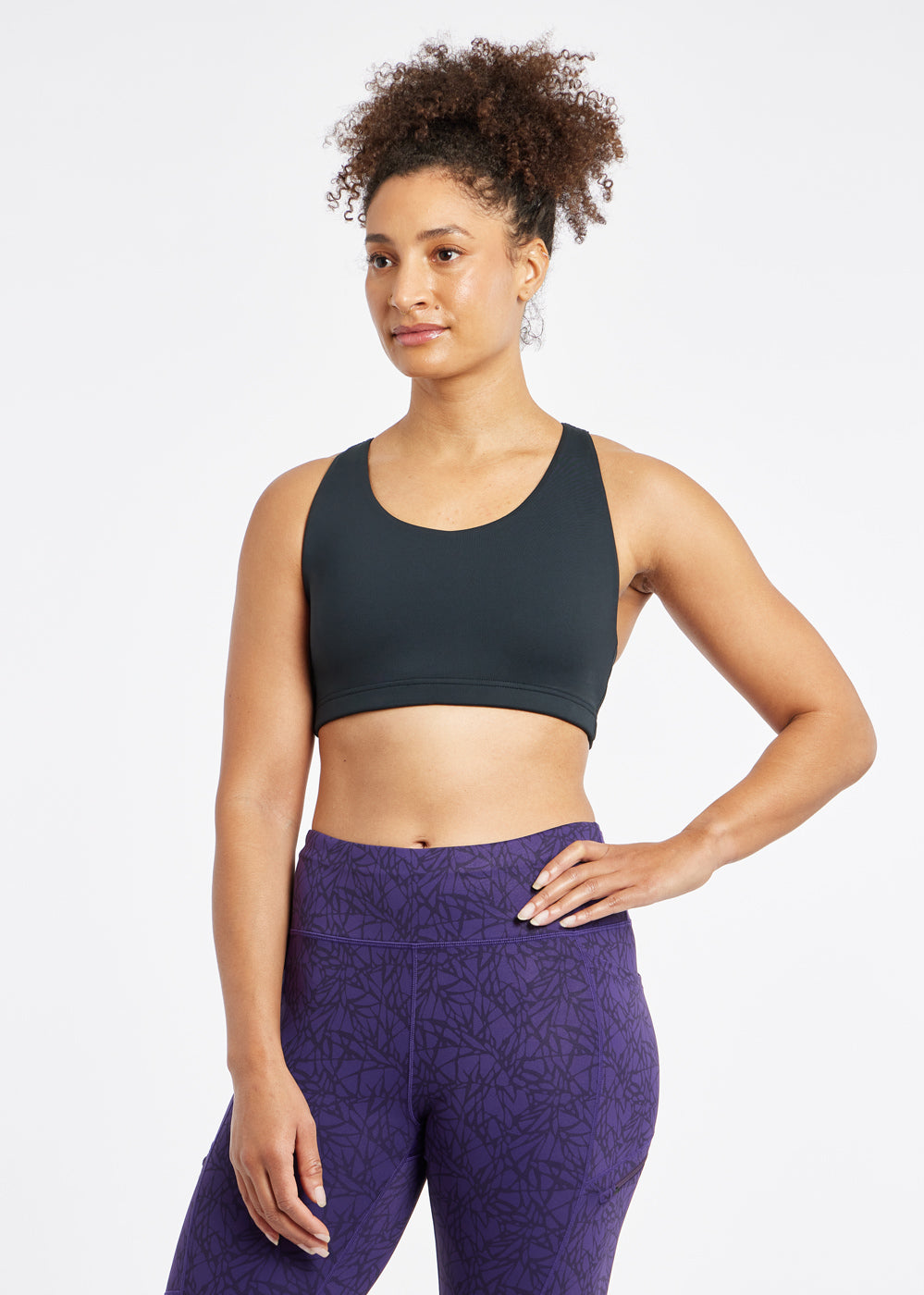 Open Lane Strappy Sports Bra in black, front