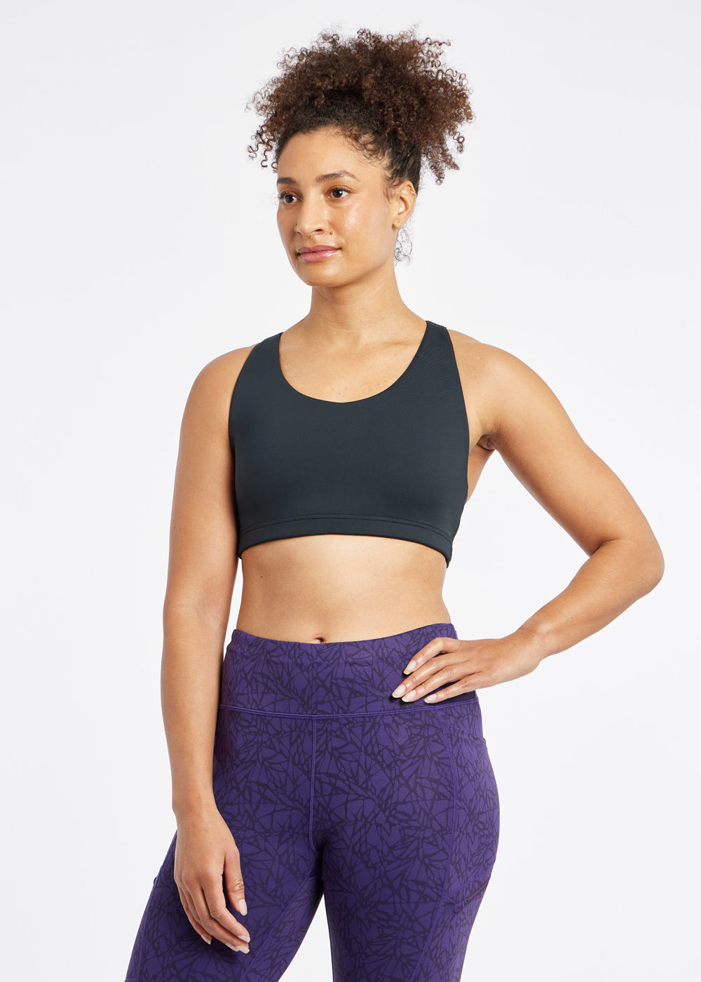 Open Lane Strappy Sports Bra in black, front