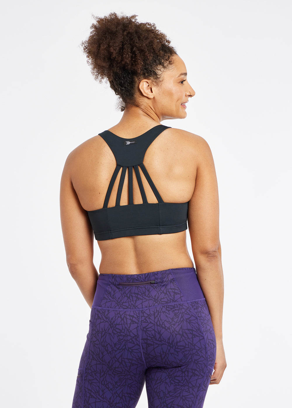 Open Lane Strappy Sports Bra in black, back view