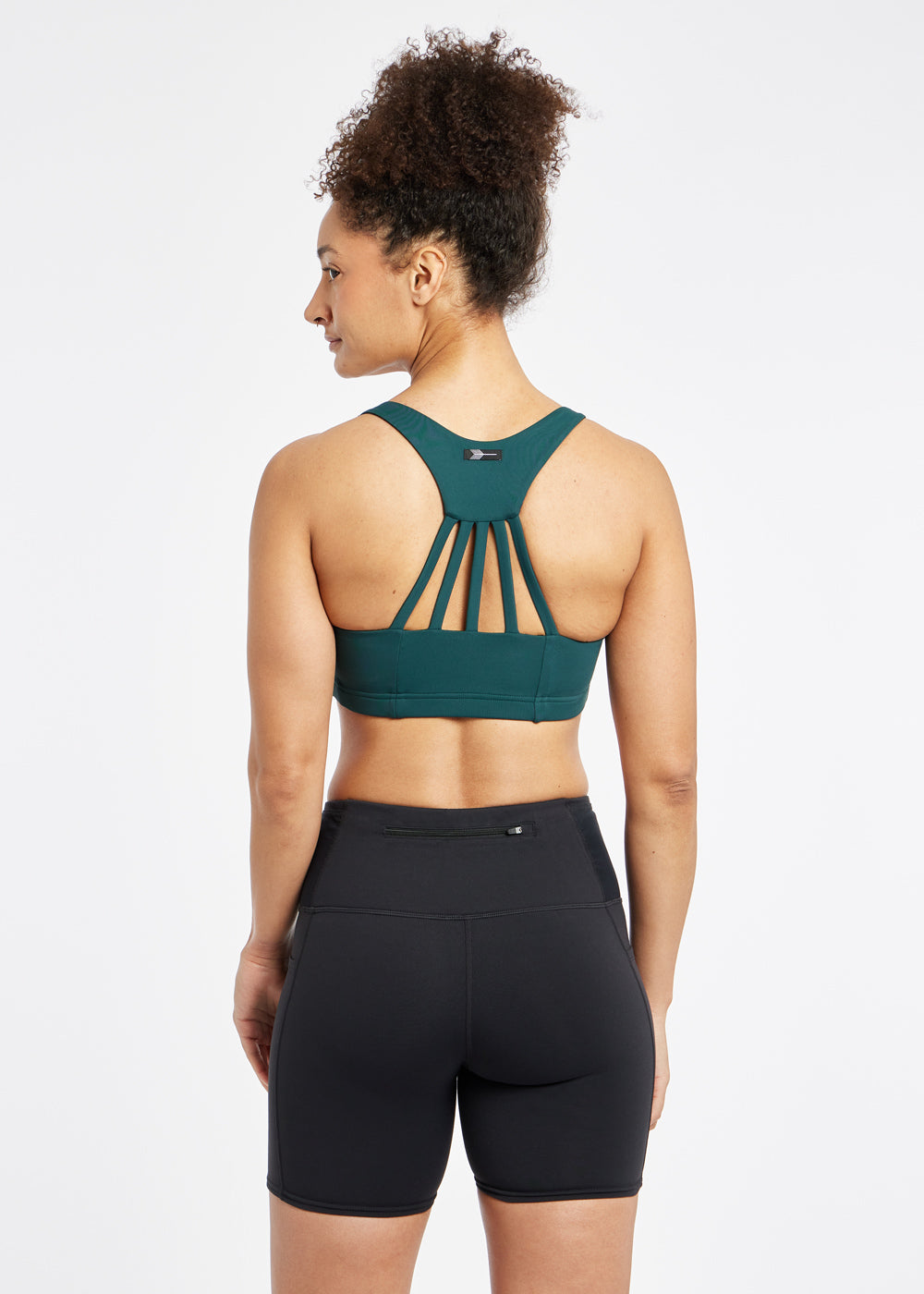 Open Lane Sports Bra in Juniper Green, back view