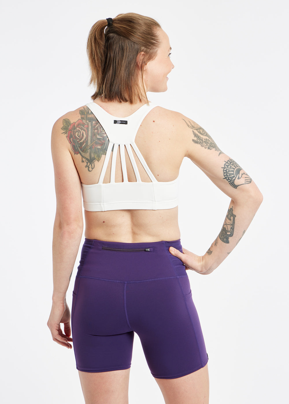 Open Lane Sports Bra in White, back view