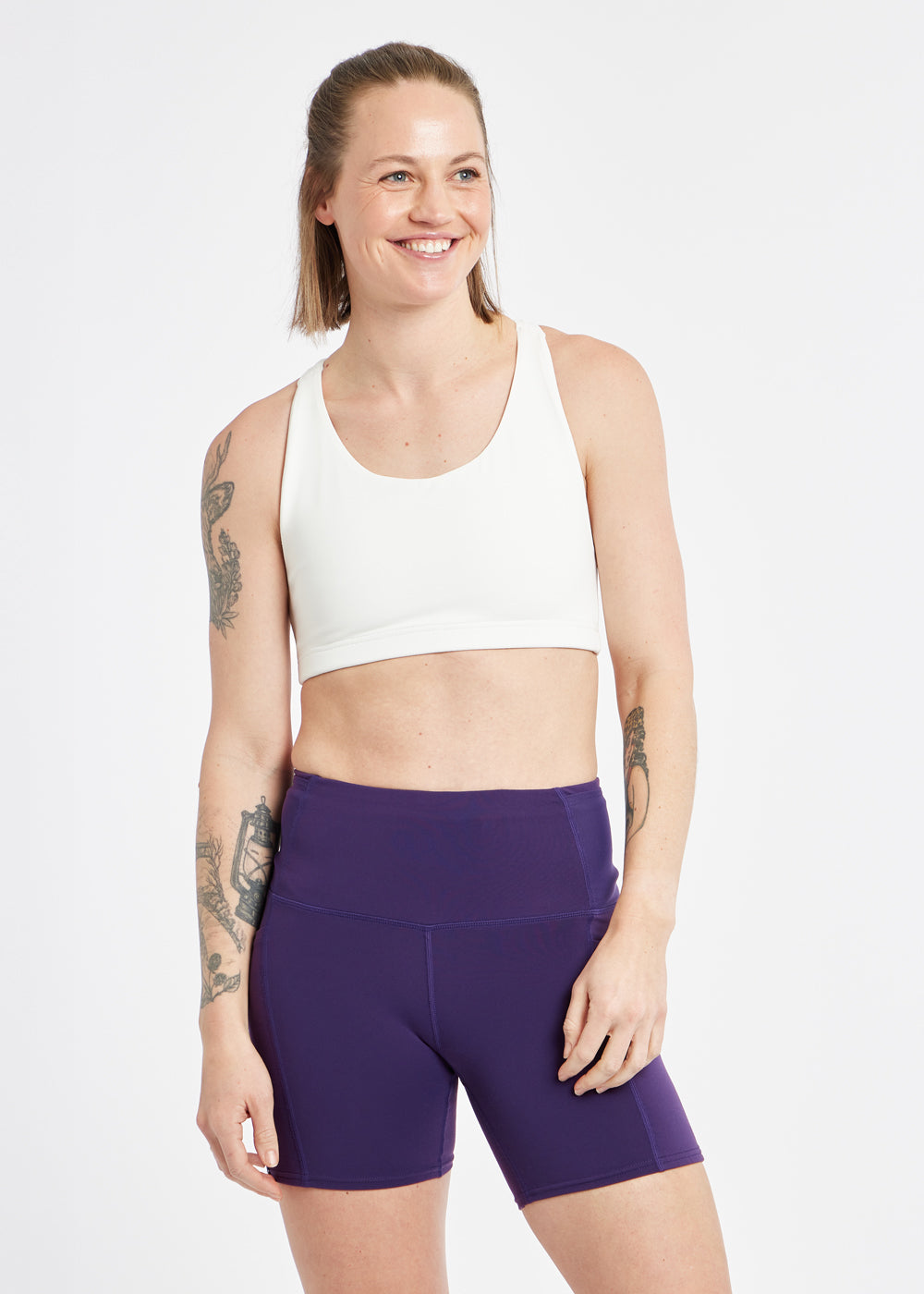 Open Lane Sports Bra in White, front view