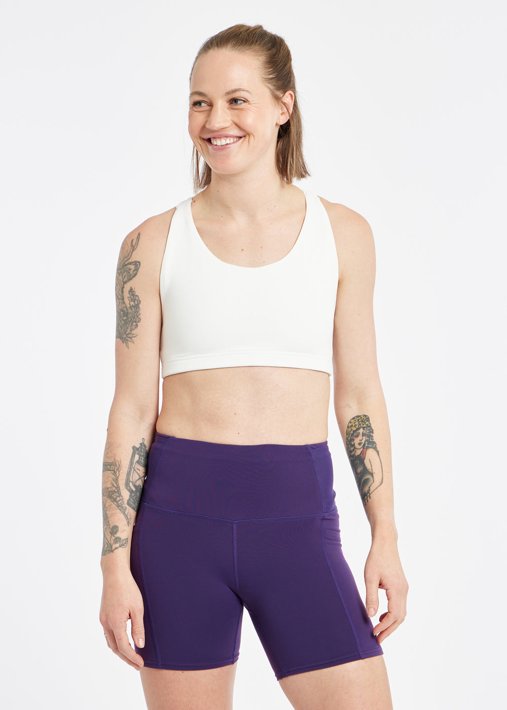 Open Lane Sports Bra in White, front