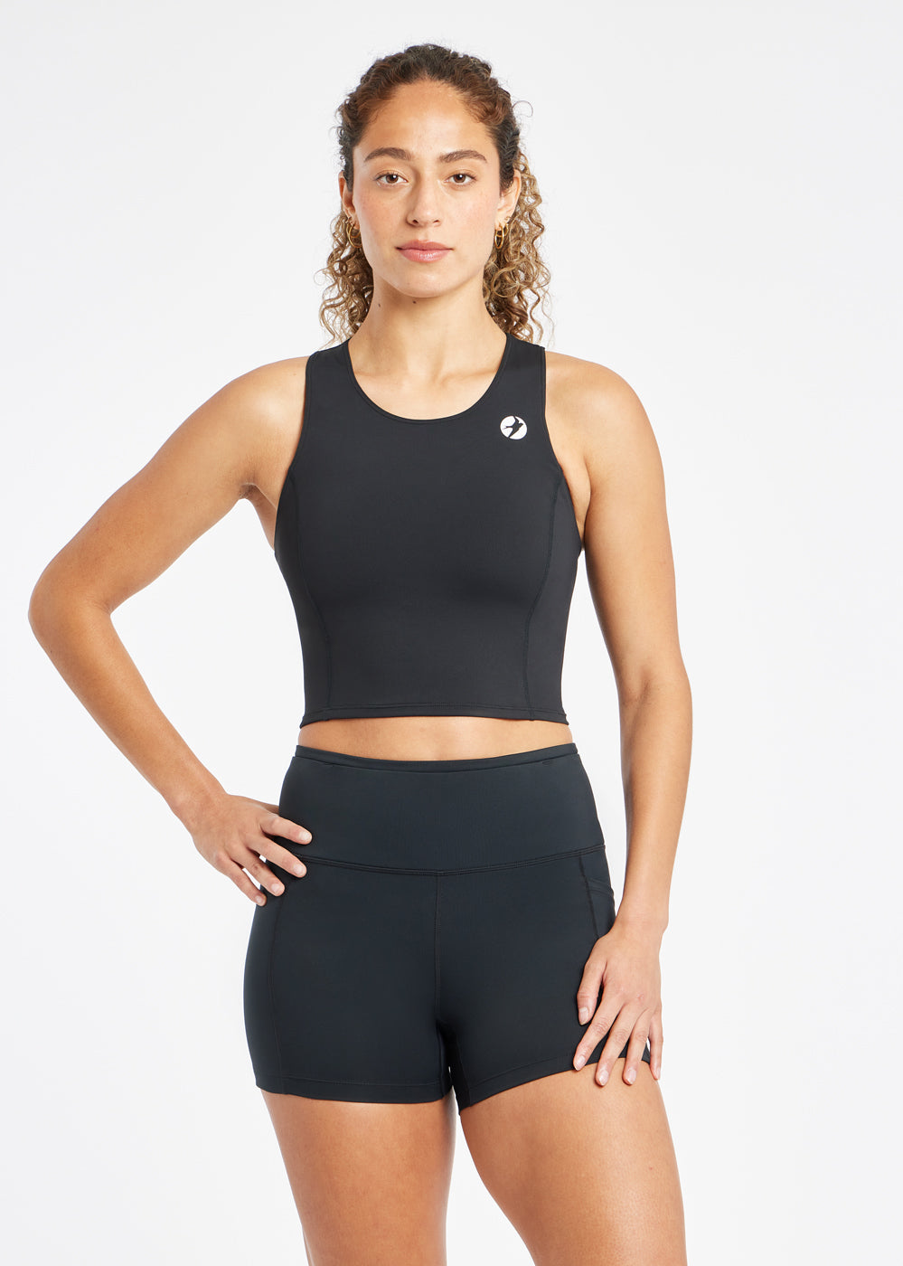Perfect Running Crop in Black, front view