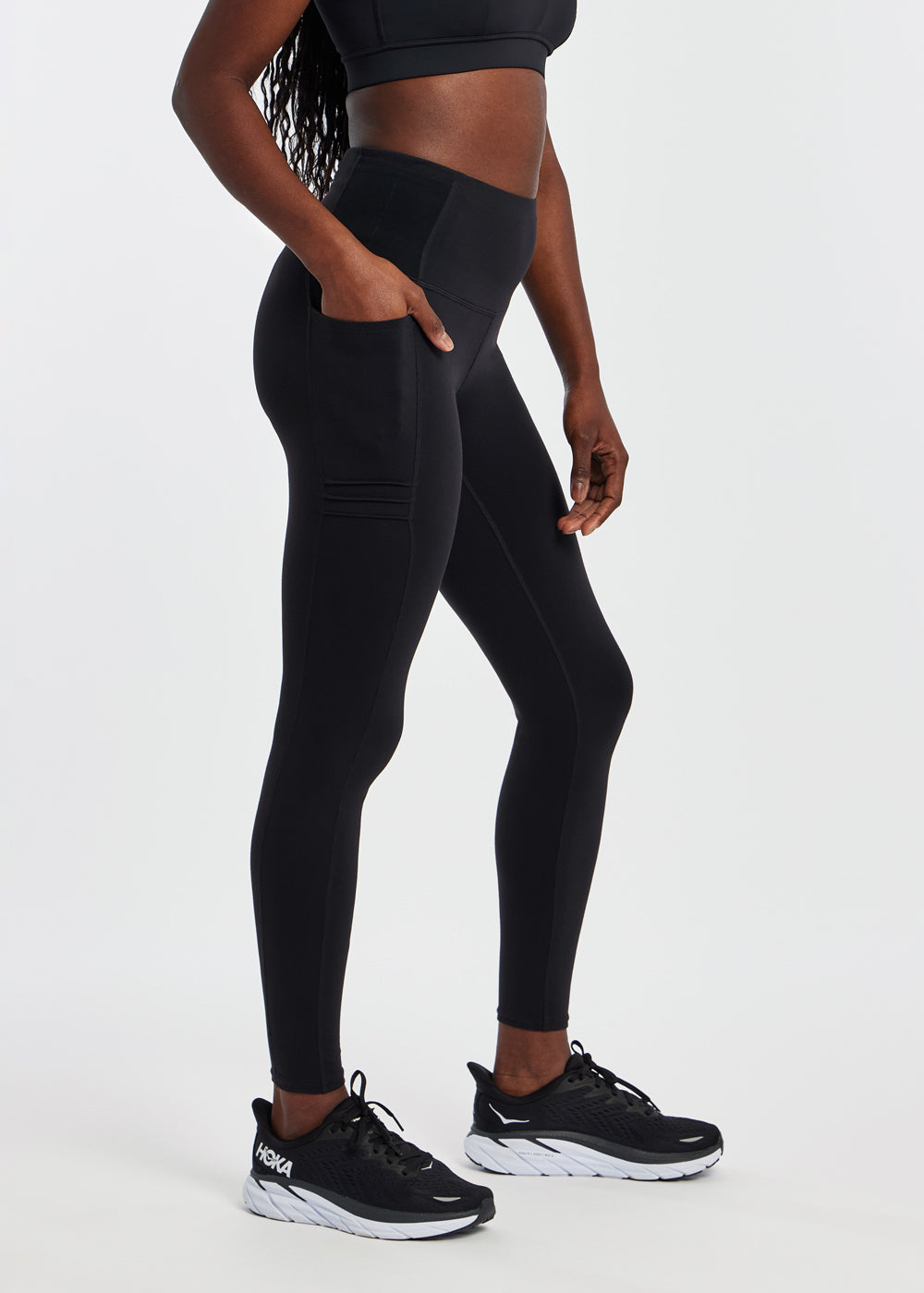 Pocket Jogger Running Tights in Black, side