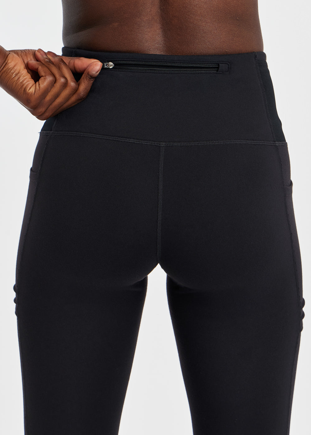 Pocket Jogger Running Tights in Black, rear zip pocket detail view